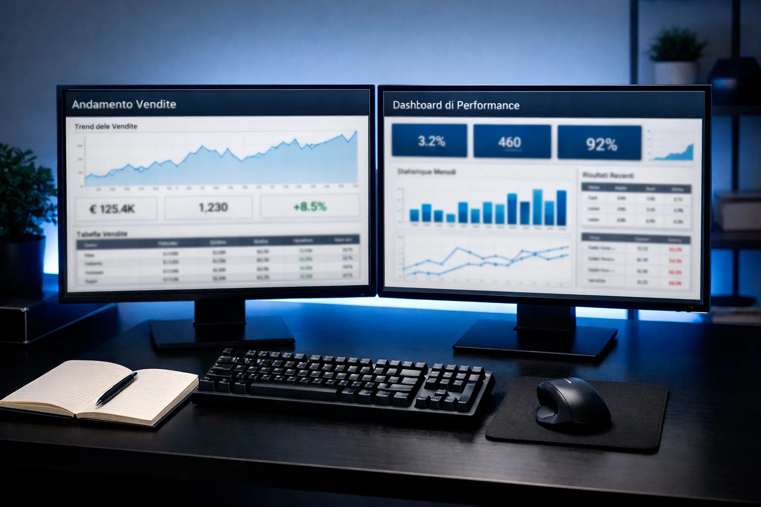 Postazione professionale con monitor multipli che mostrano analisi avanzate di scommesse sportive