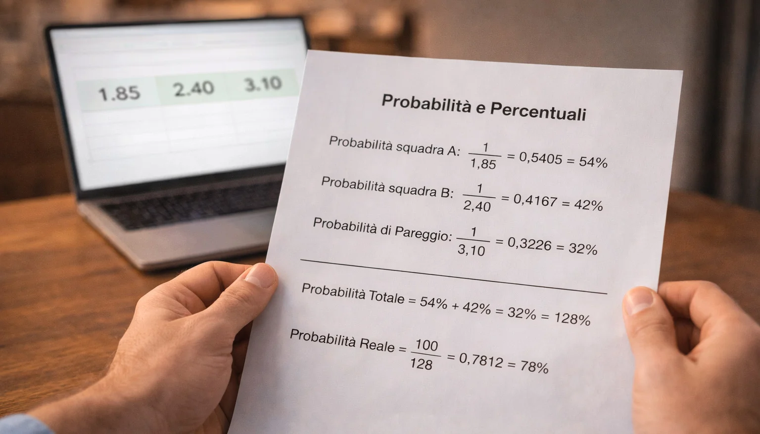 Persona che analizza quote e probabilità su un documento