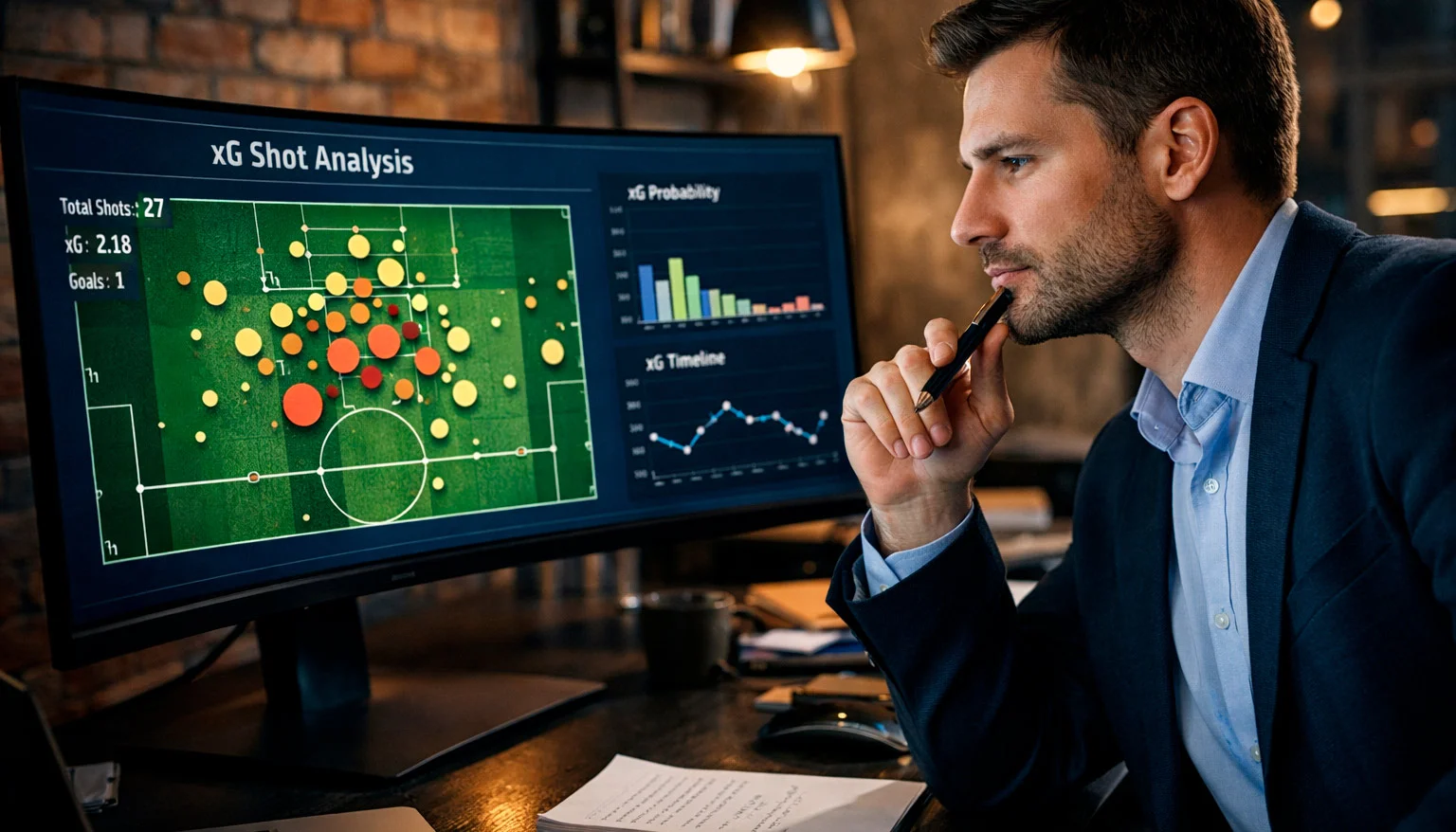 Professionista che analizza grafici expected goals