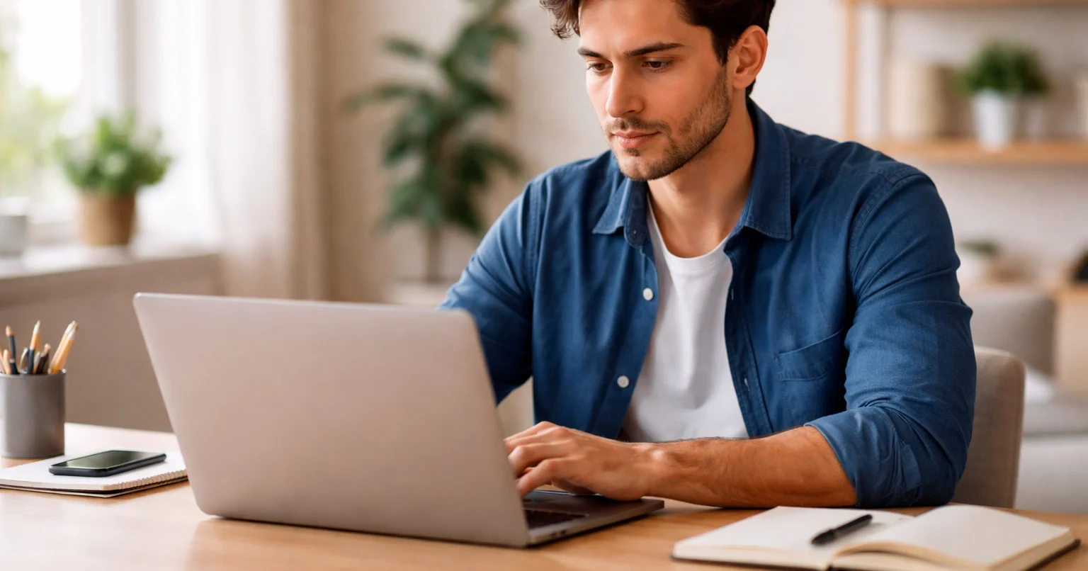 Principiante che analizza statistiche sportive su schermo per scommesse algoritmiche