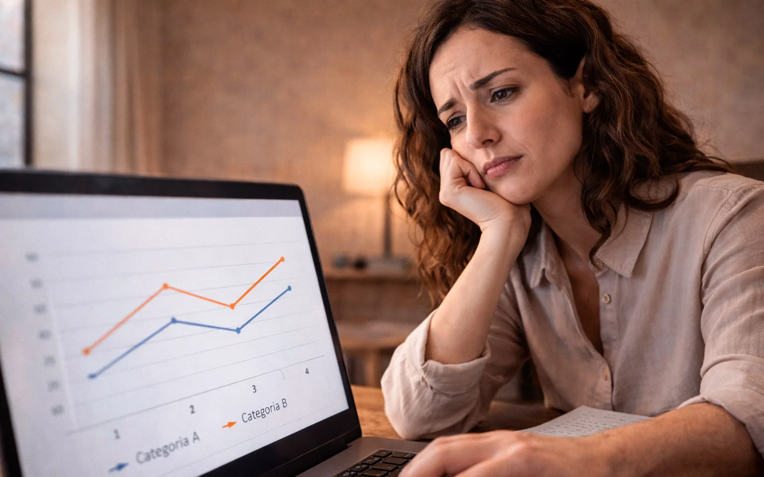 Persona pensierosa che riflette davanti a grafici di performance scommesse