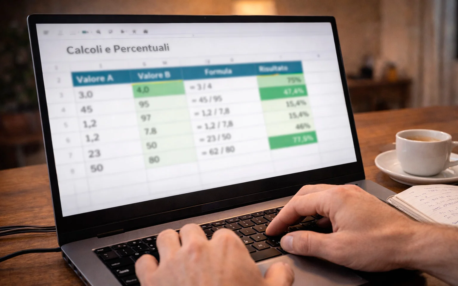Foglio di calcolo Excel con formule per modello predittivo scommesse sportive
