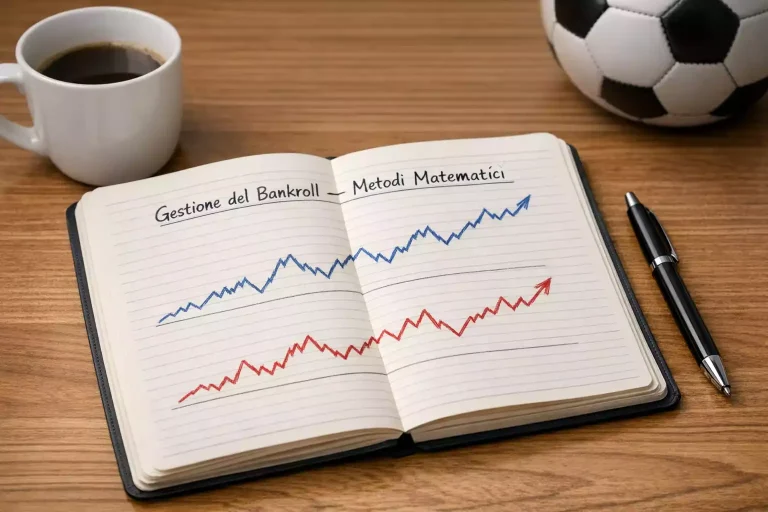 Blocco note con grafici a mano di crescita del capitale su una scrivania ordinata con pallone da calcio sullo sfondo