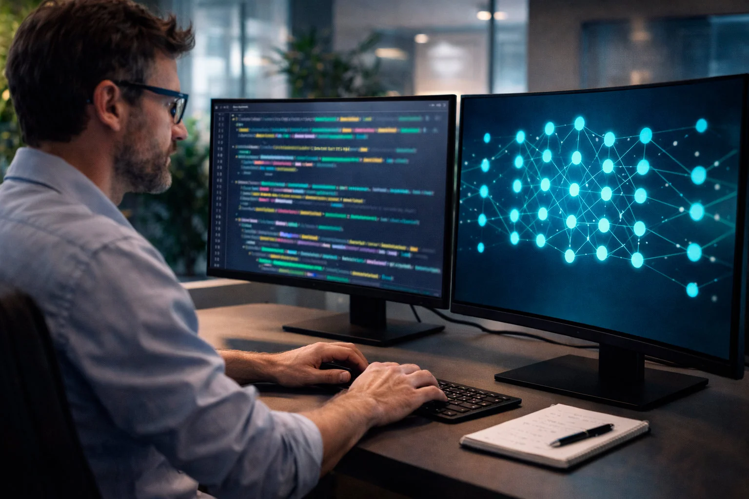 Data scientist al computer che analizza modelli di machine learning per scommesse sportive